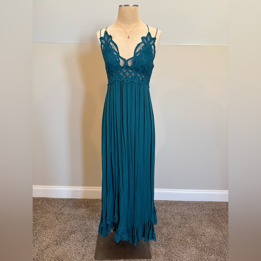 NWT! Free People Elegant Teal Lace Maxi Dress